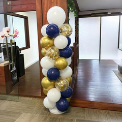 50 Pack Navy Blue Gold Confetti Balloons Pearl White & Metallic Chrome 12 Inch