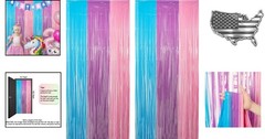 Enchanting Blue Purple Pink Tinsel Backdrop – 2-Pack for Magical Parties