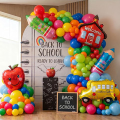 Back to School Balloons Hot Pink and Red Yellow Green Balloon Garland Arch Kit 1