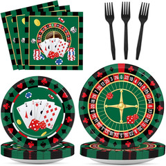96 Pieces Casino Themed Party Tableware Set for Las Vegas Birthday Party Decorat