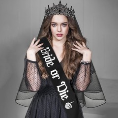 3 Pcs Gothic Bachelorette Party Set – Bride Crown, Veil & Sash for Halloween Wed