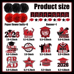 Red and Black Graduation Decorations 2026, 2026 Grad Banner Red&black