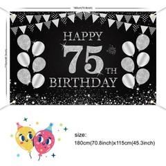 Happy 75th Birthday Banner, Black Silver 75th Birthday Party Decorations for …