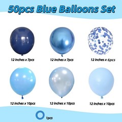 Blue Balloons Set, 12 Inches Dark Metallic Light Blue Balloons Confetti Ballo…