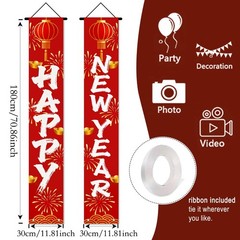 Nuxovilar Happy Newyear A Pair Polyester Doors Banner 71×12 inches | Happy Ne…