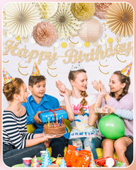 Champagne-Gold Beige Happy Birthday Decorations, 21pcs Fall Boho Birthday Banner