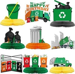 9 Pcs Garbage Truck Birthday Party Supplies Garbage Honeycomb Table Centerpiece