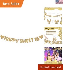 Pre Strung Happy Sweet 16 Banner Glitter Sixteenth Birthday Party Decorations…