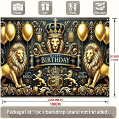 Black and Gold Party Decorations Banner 71×43 Inch, Large Happy Birthday Backdro