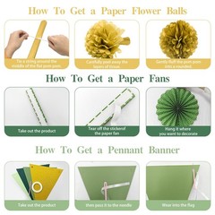 Sage Green Gold Party Decorations, Fans Honeycomb Balls Circle Garlands for G…