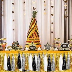 4P Black Gold Silver Foil Fringe Metallic Tassel Garland, Tassels Banner Stre…