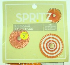 Spritz Reusable Paper Fans 3 count Orange