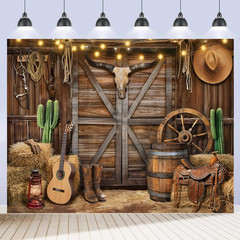 Western Cowboy Backdrop 10X8Ft Western Party Decorations Rodeo Wild West Country