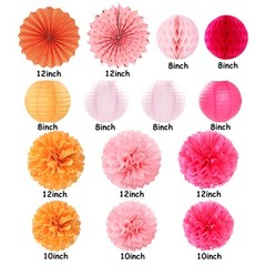 14 Pcs Hot Pink Burnt Orange Party Decorations Streamers Lanterns Fans