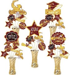24 PCS Maroon Gold 2025 Graduation Centerpiece Sticks Table Topper Decor