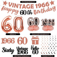 Yatufom 60Th Birthday Decorations for Women, Rose Gold Vintage 1966 Birthday Ban