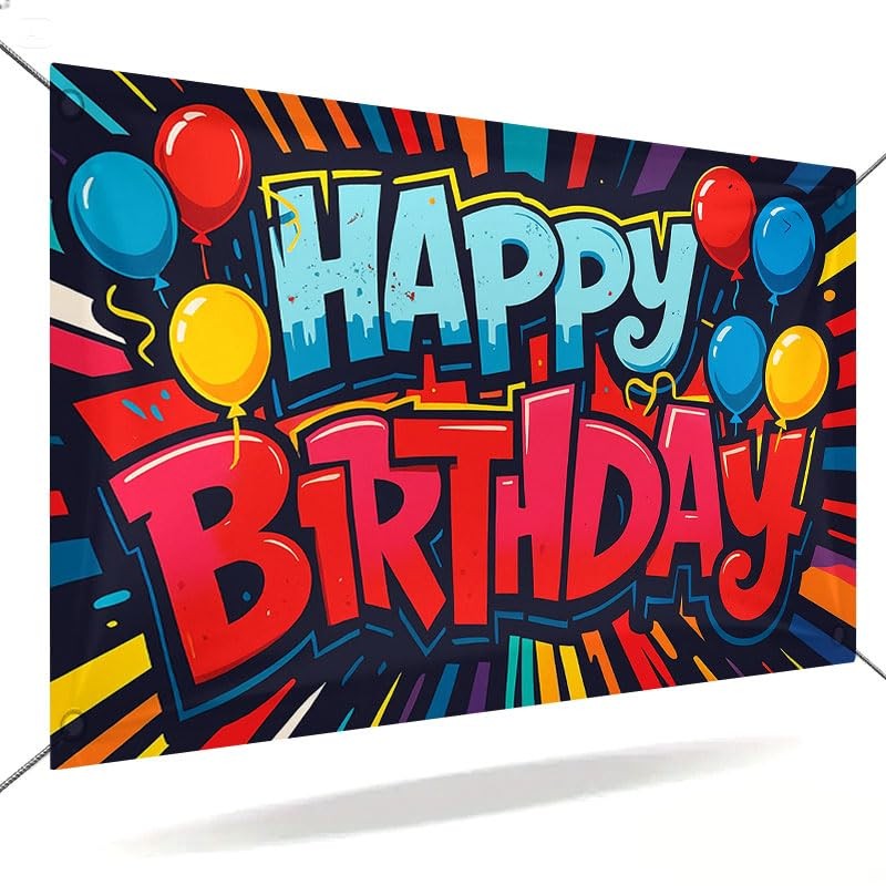 Happy Balloons Banner 71×43 Inch, Large Party Backdrop Decorations, Colorful …