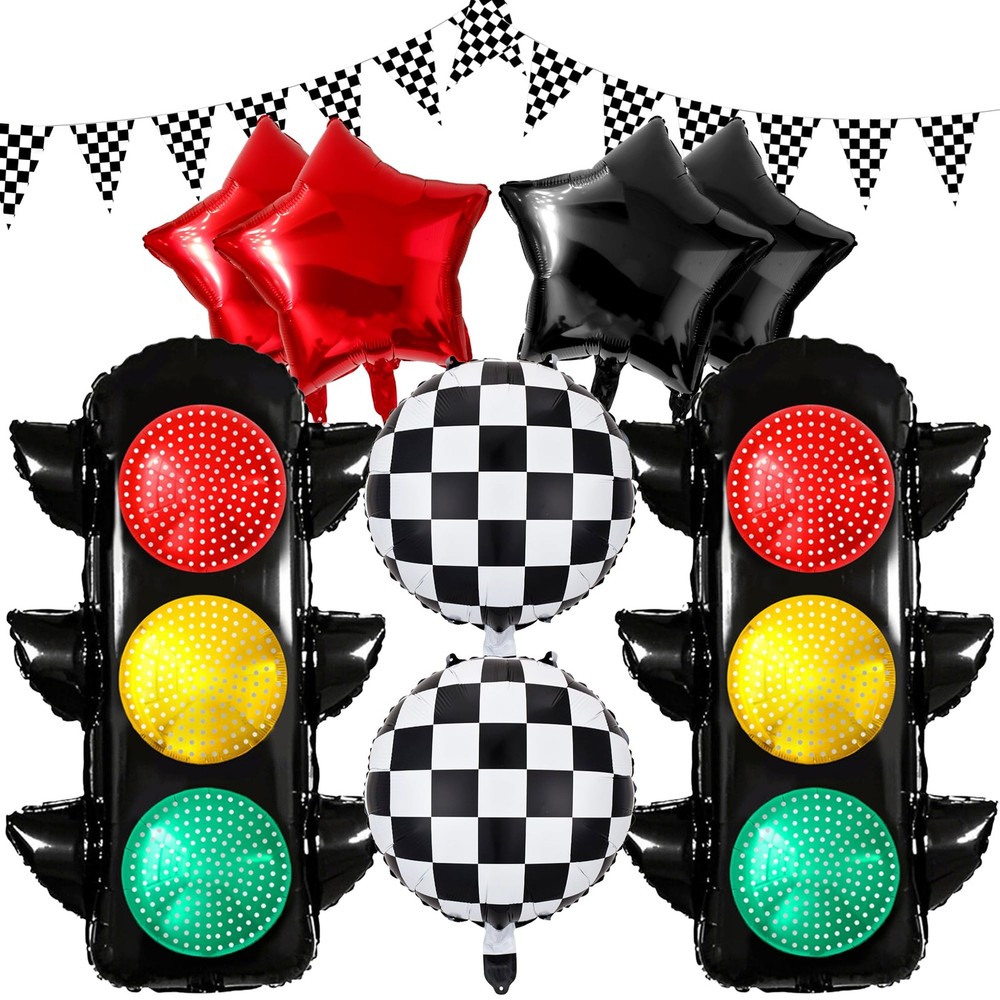 Race Car Party Decorations Set – Includes Traffic Light Balloons, Checkered B…