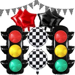 Race Car Party Decorations Set – Includes Traffic Light Balloons, Checkered B…