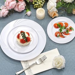 350-Piece White Swirls Plastic Dinnerware Set for 50 Guests, Elegant Disposab…