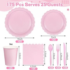 Complete Pink Party Set – 175 Pcs Disposable Plates, Cups & Napkins for Events