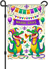 1PC 2D Flat 79X47 Inch Mardi Gras Party Banner with Cartoon Alligators Jester Ha