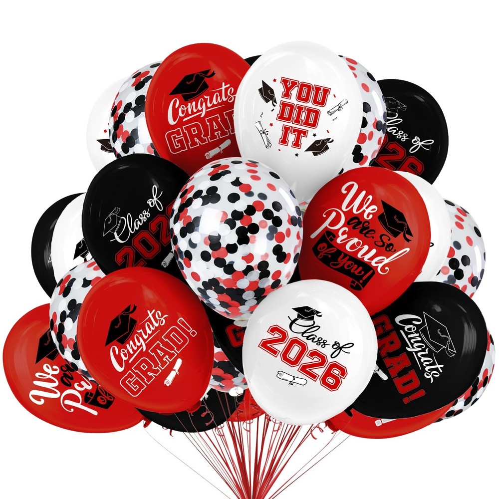 2026 Red & Black Graduation Decorations Set 63Pcs Graduation Grad Latex Ball…