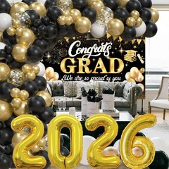 2026 Graduation Party Decorations – Black Gold Balloon Arch Kit & Congrats Grad