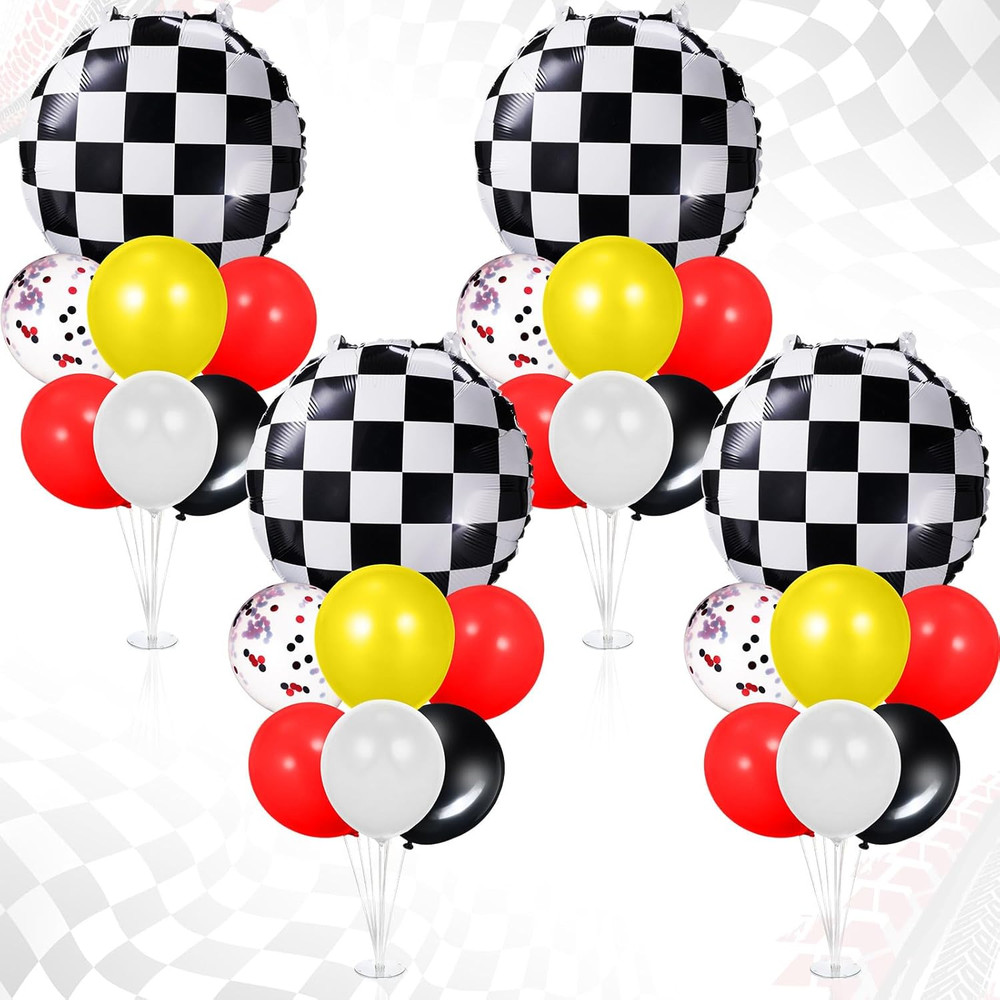 4 Sets Race Car Party Balloons Stand Kit Racing Car Table Centerpieces Decor wit