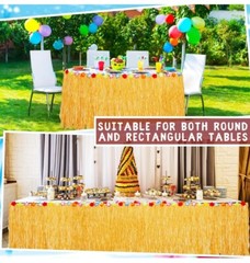 Luau Grass Table Skirt Bulk, 9 FT Grass Skirt Table Fringe Yellow 30 Pcs