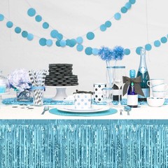 3 Pack 29×108 Inch Light Blue Foil Fringe Table Skirts Metallic