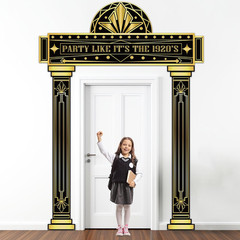 3Pcs Roaring 20S Porch Banner Retro 1920S Party Door Hanging Decoration Black an