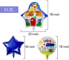 5PCS Welcome Home Balloons Blue Star House Shaped Blue, Silver