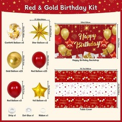 Red and Gold Birthday Decorations 72pcs Balloons Backdrop Table Cover – Party