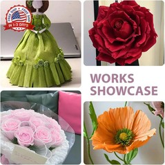 6 Rolls Crepe Paper Streamers, 10 Inch x 8 Feet Flower Making Kits with Floral T