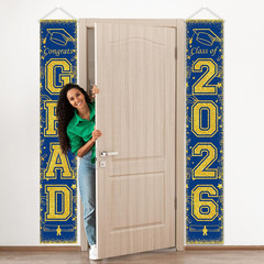 2Pcs 2026 Graduation Porch Banner Class of 2026 Congrats Grad Door Sign Decor