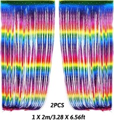 Party Decorations, Colourful Rainbow Foil Fringe Curtain Fiesta Hanging Paper…