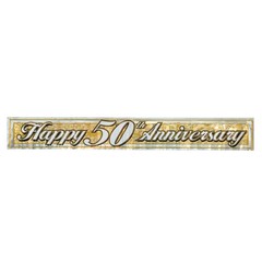 Metallic 50th Anniversary Fringe Banner (gold) Party 8″ x 5′, Gold/White