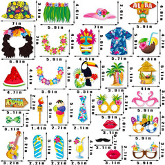 Luau Party Decorations, 30PCS Hawaiian Photo Booth Props Kit, Tropical Aloha Th