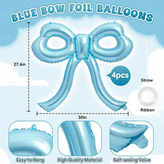 4 Pcs Blue Bow Balloons Bow Birthday Party Decorations for Girl Women Bow Decor