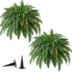 2PCS 45in Fake Ferns- Large Artificial Plants Outdoor, UV 2 Pcs, Green