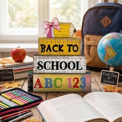 Versatile Rustic Wooden Back to School Decorations – 4 Pcs with Pencil Topper