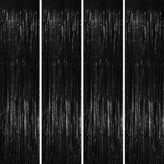 4 Pack Black Foil Fringe Backdrop Curtains Tinsel Streamers Party Decor