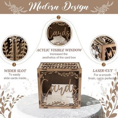 OurWarm Wedding Card Box with Window, Brown 9.6 x x 5.9 inches,