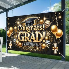 Class of 2025 Graduation Decorations Banner Party Hanging Banner Gold and Bla…
