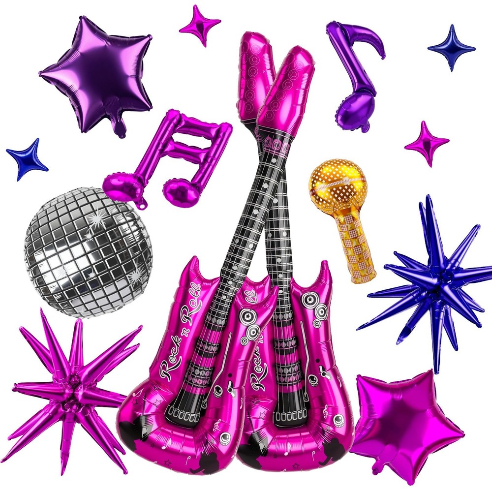 14PCS Music Theme Party Balloon Decorations, Guitar Foil Balloons with Disco …