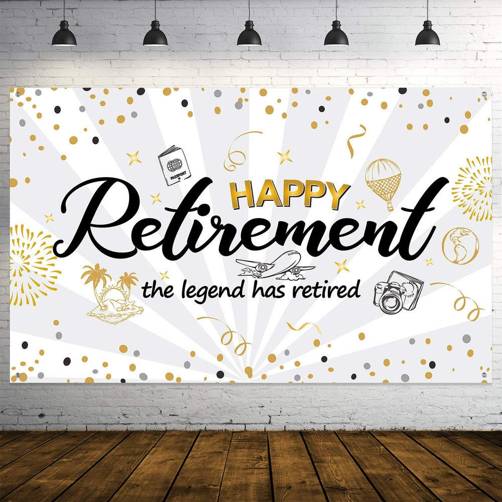 Happy Retirement Party Decor Black Gold Extra Large Backdrop Banner 7x5ft Photos