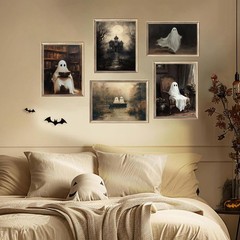 5Pcs Halloween Wall Art Creepy Dark Academia Wall Decor Pictures Ghost Canvas…