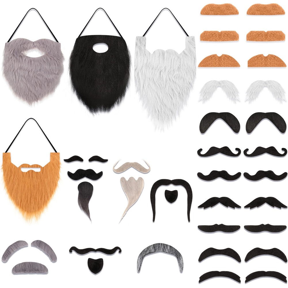 32 Pcs Fake Mustaches Halloween Self Adhesive Fake Beard Moustache Stickers C…