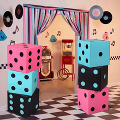 6 Pcs Large Sock Hop Party Decorations 12 Inch 50S Sock Hop Dice Boxes Rock and